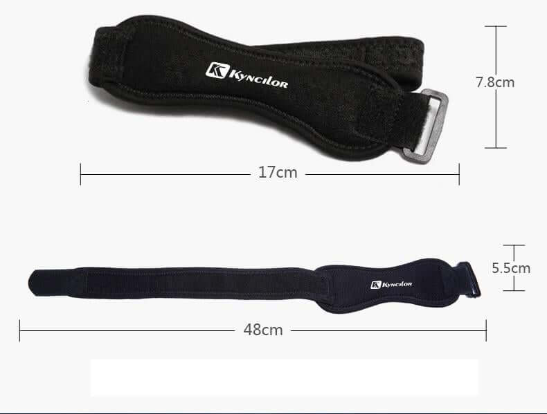 Adjustable knee patella protector strap with measurements for optimal support during workouts.