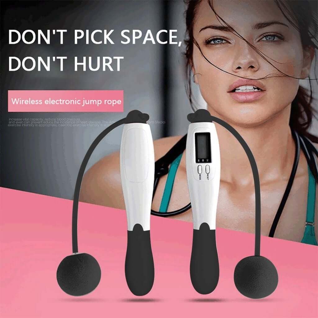 Smart electronic cordless jump rope with timer and counter, perfect for space-saving workouts.