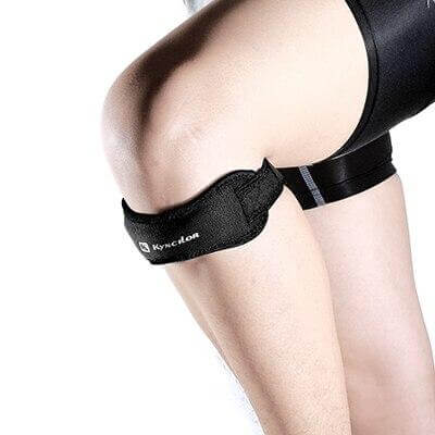 Adjustable knee patella protector providing support and compression for exercise safety.